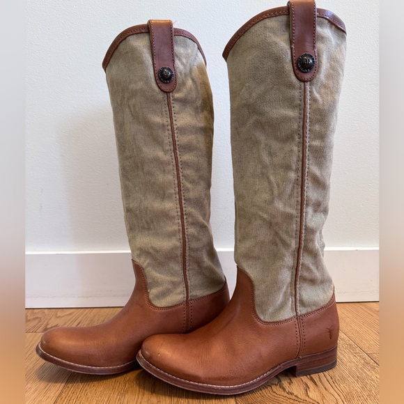 Frye Shoes - Frye Brown leather and Tan canvas Boots